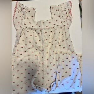 Old Navy Cream Romper with Pink Floral Trim